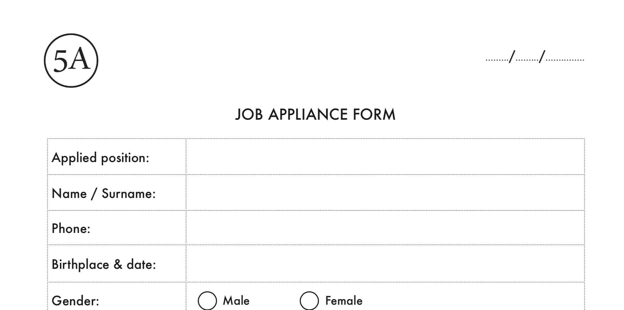 5A job appliance form