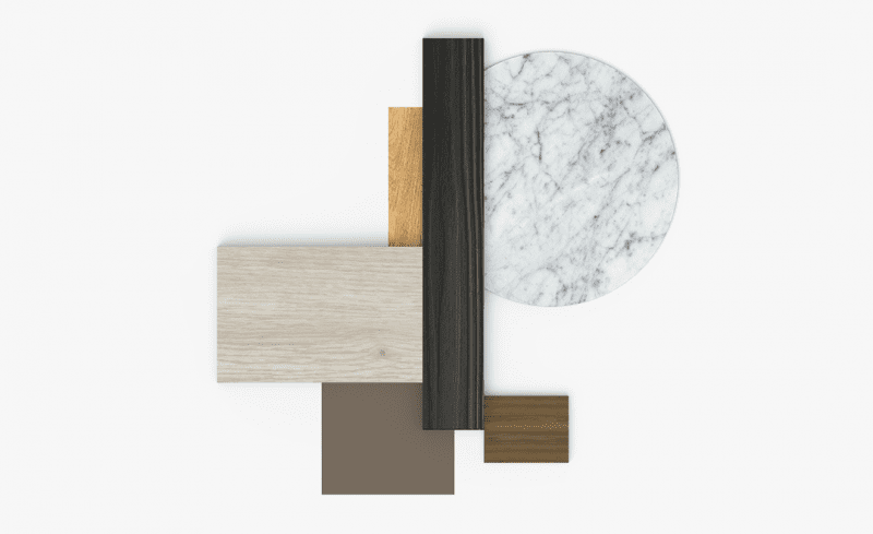 Materials, Finishes collage in wood and marble